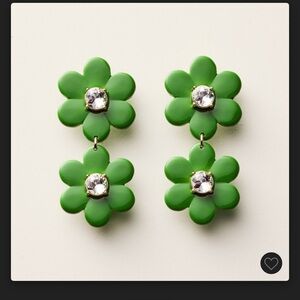 Fit & style Floral linear earrings Feature two stacked flowers in green Faux gem